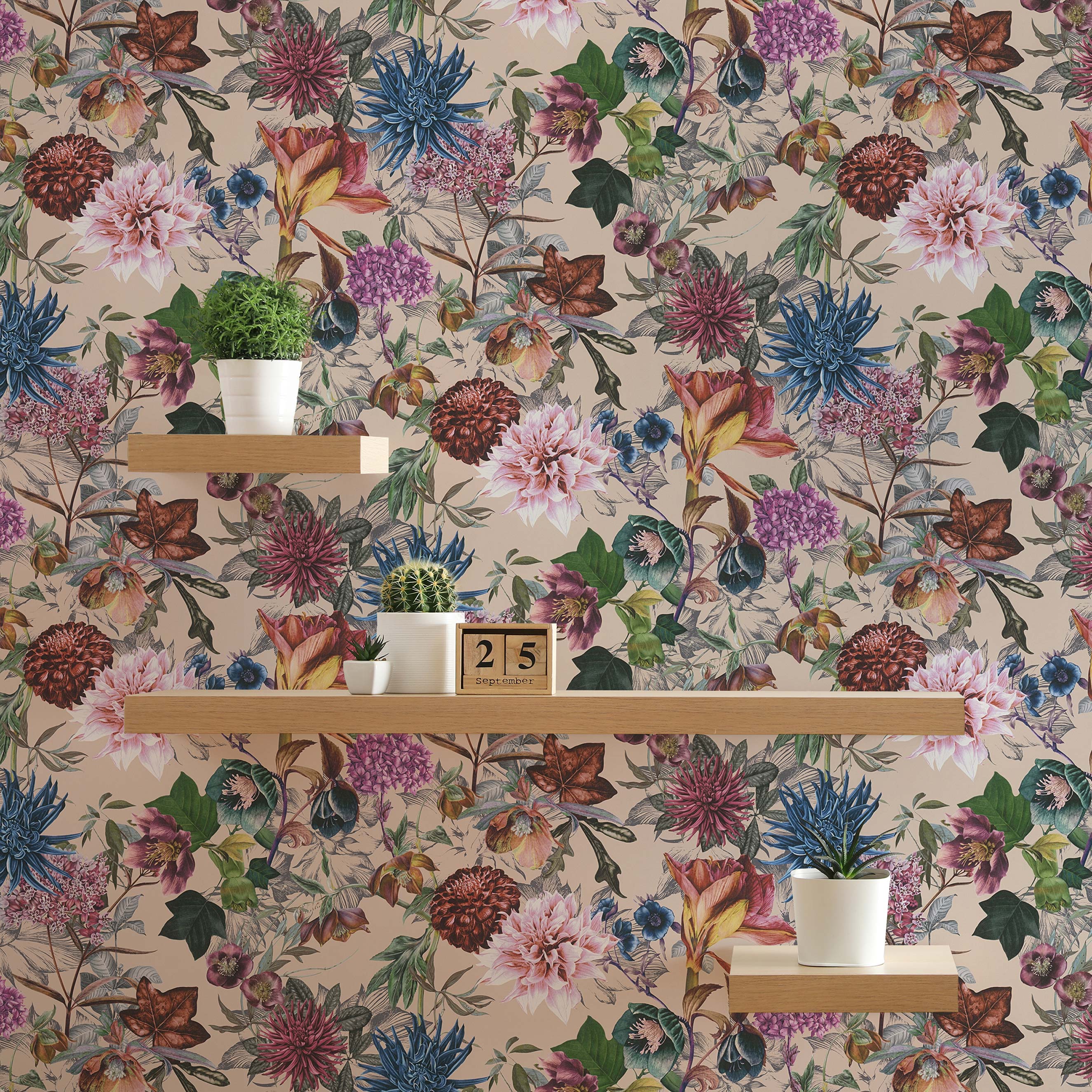 Tapete Dschungel Camilla M1-No.776 Vliestapete Beige Rosa Blumenoptik Floral