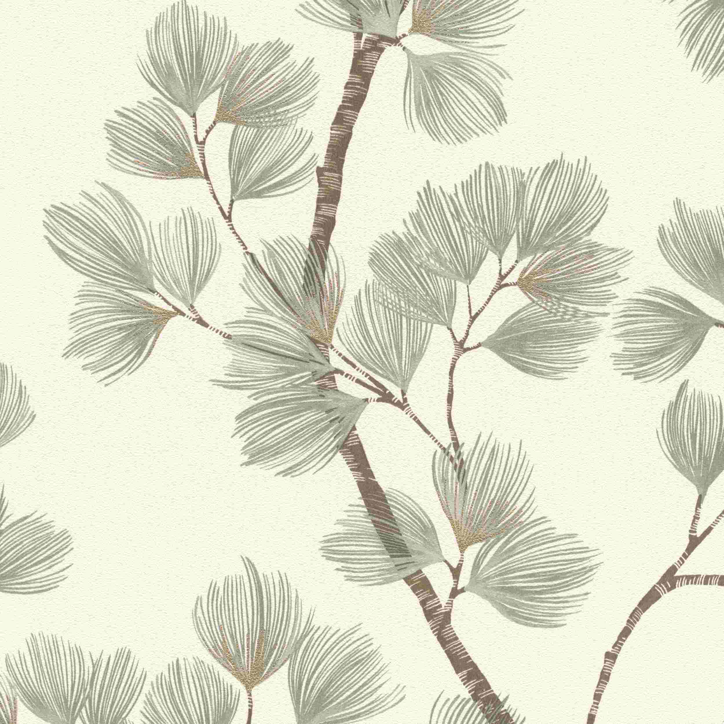 Rasch Vliestapete Symphony 866902 | 0.53 x 10.05 m | Botanical Dschungel Weiß Braun Grün