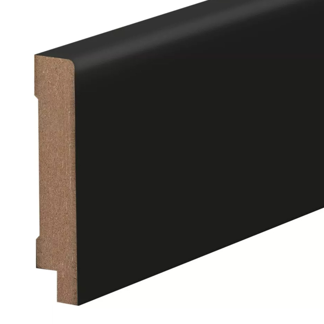 PROVISTON | Fußleiste | MDF Sockelleiste | 16 x 100 x 2500 mm | Schwarz Foliert | Abgerundet